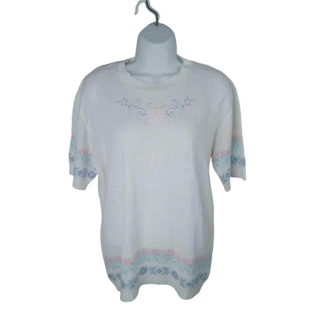 Vintage Knit Shirt,  Pastel Borders, XL